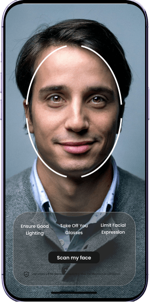 User interface for facial scanning application with guidelines.